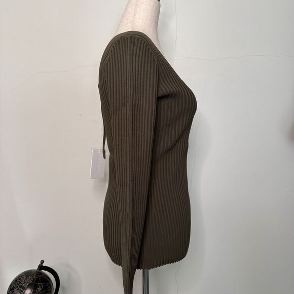 Helmet Lang Womens Top Cross Strap Rib Knit Cut Out Green Sleek Large NWT - Picture 8 of 12